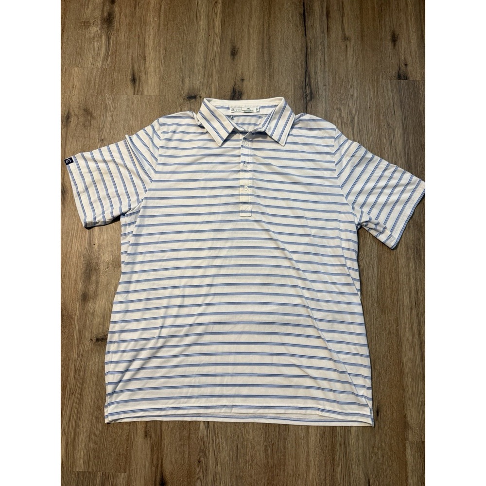Criquet Polo Shirt Mens 2XL White Blue Striped Golf  Classic Casual XXL‎